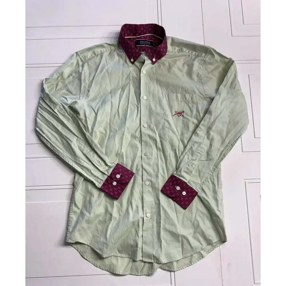 Oxford Hounds Luxury Mint Green Pink Collar Button Up Shirt Men’s Size Medium - Picture 1 of 7